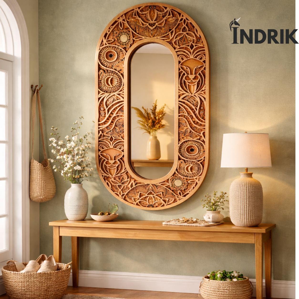 Indrik Luxury Oval Mandala Dressing Mirror for Elegant Interiors
