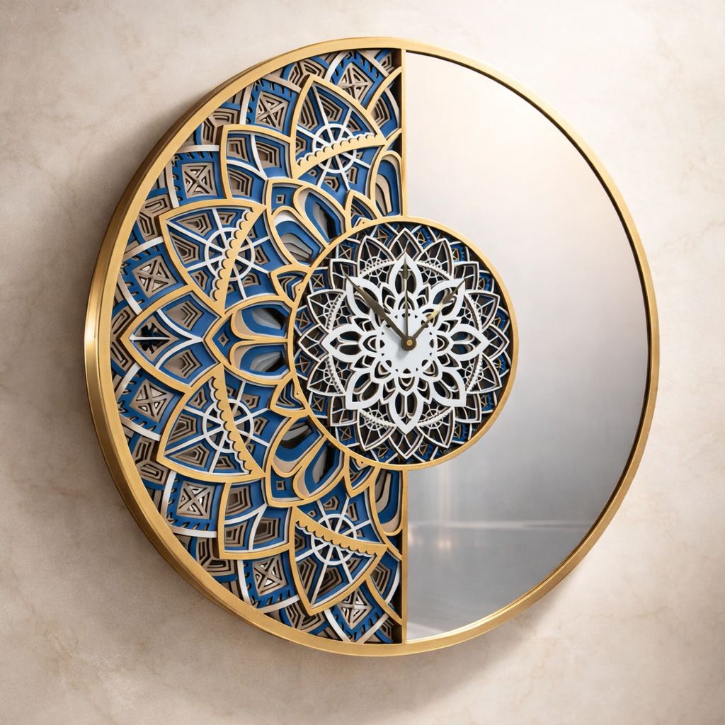 Indrik Luxury 3D Mandala Mirror Clock for Living Room and Modern Interiors