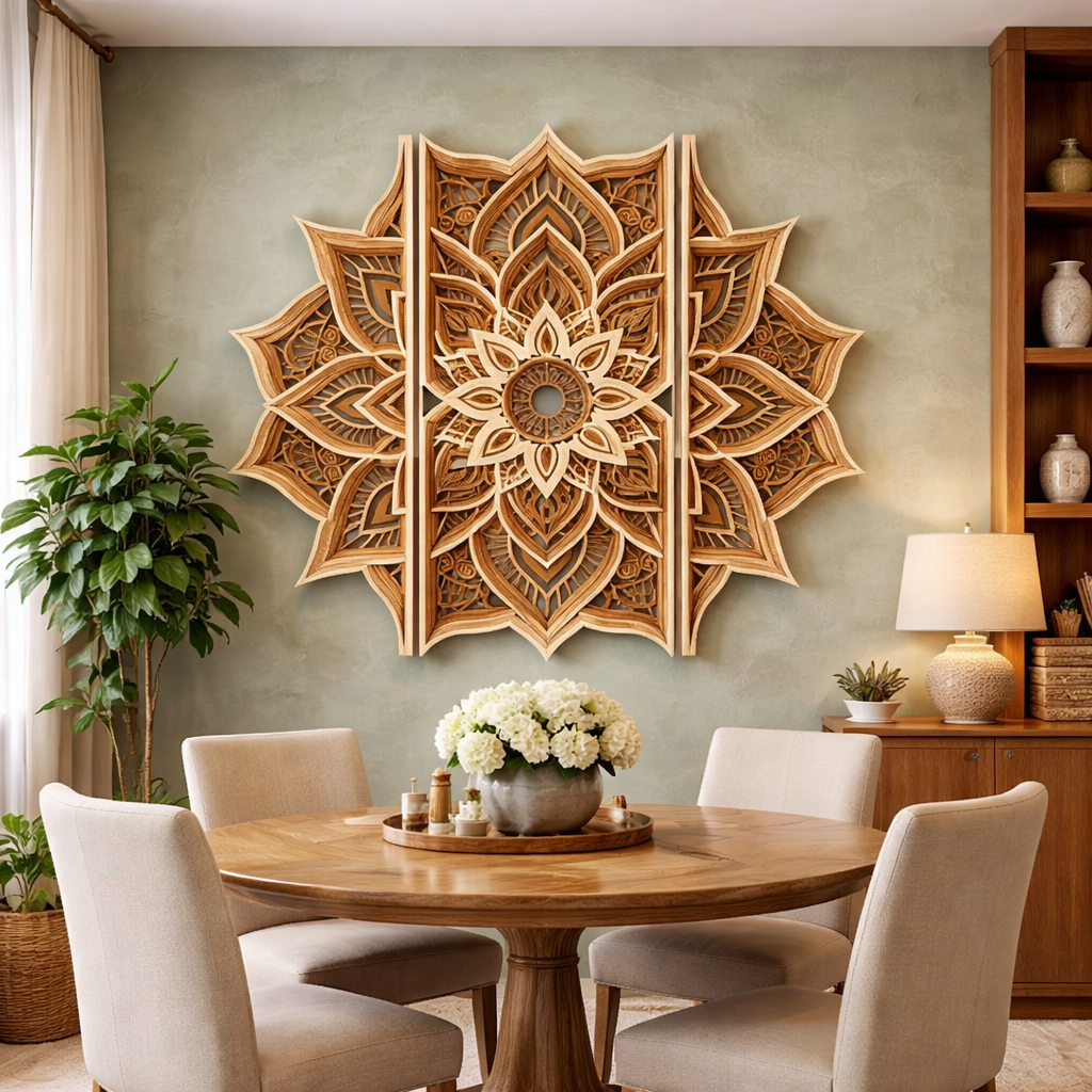 Indrik Luxury 3D Floral Mandala Wall Frame for Dining Room & Premium Interiors