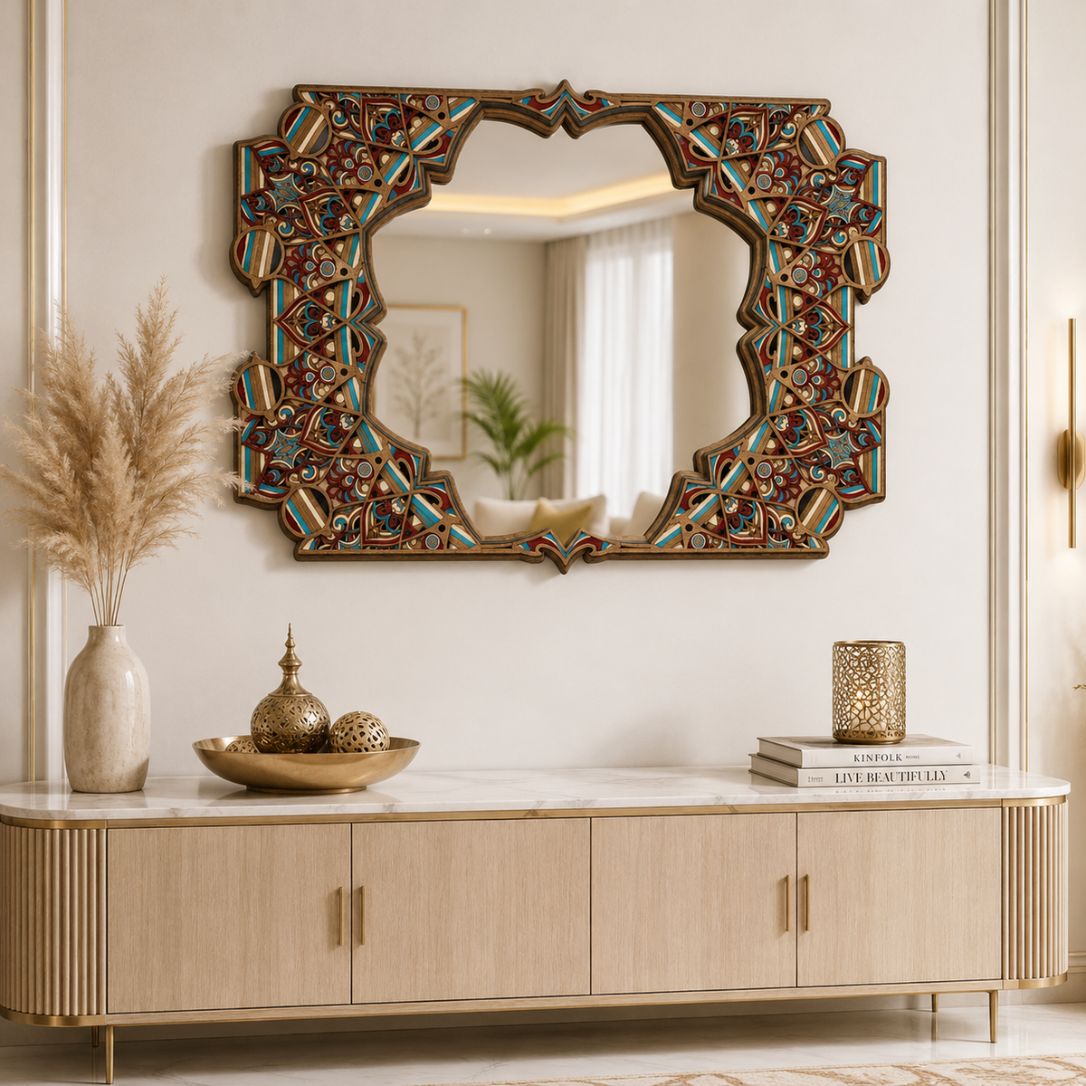 Indrik Designer Mandala Mirror Frame | Luxury Wall Mirror for Elegant Home Décor