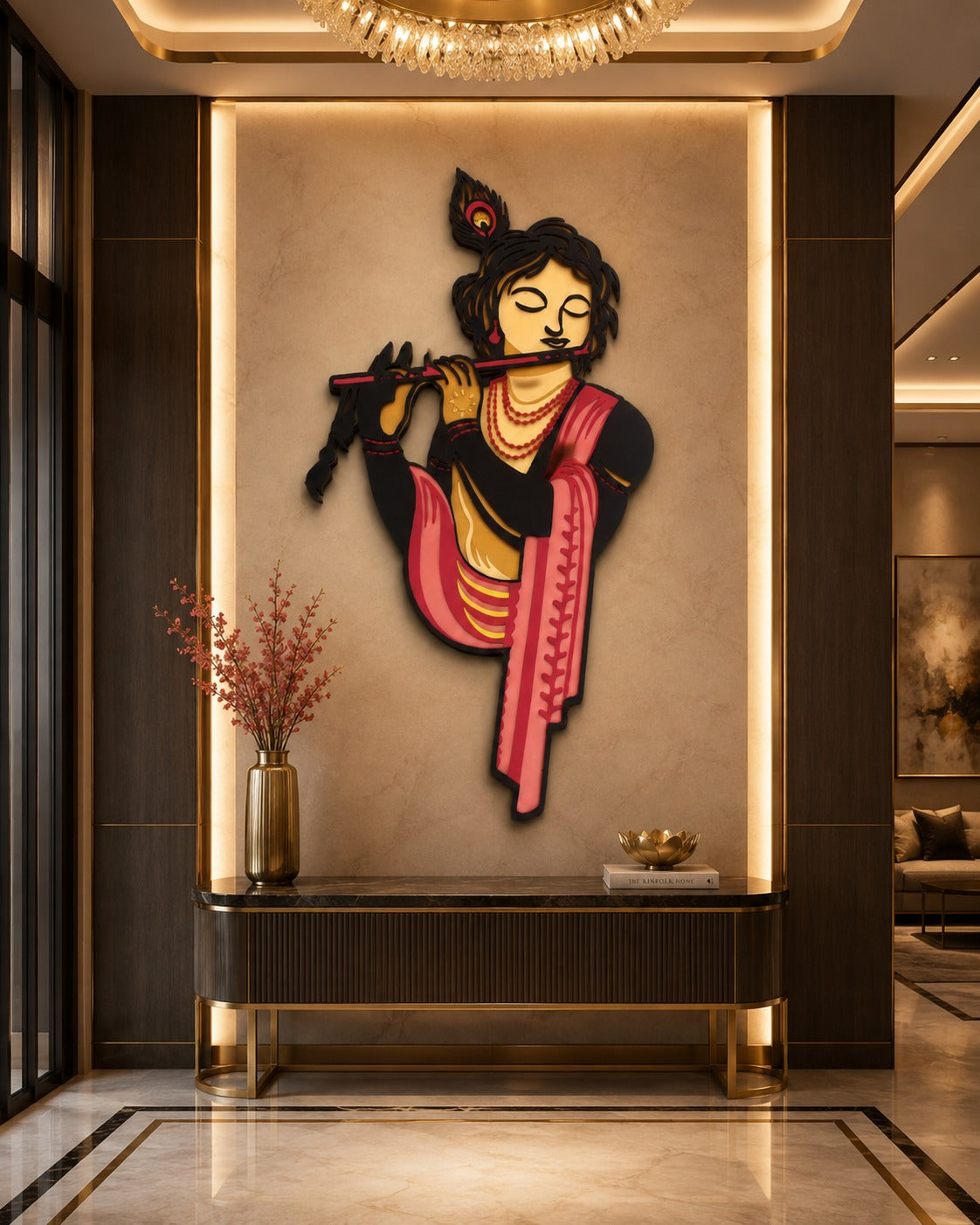 Indrik Premium Shri Krishna Flute Wall Art for Living Room and Spiritual Interiors