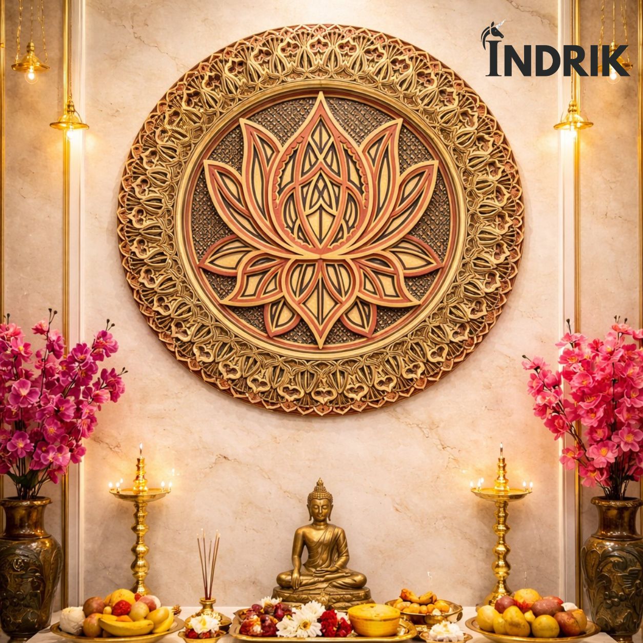 Indrik Luxury Lotus 3D Mandala Wall Frame for Pooja Room and Spiritual Interiors