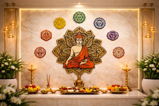 Indrik Luxury 3D Buddha Seven Chakra Mandala Wall Frame for Pooja Room and Meditation Spaces
