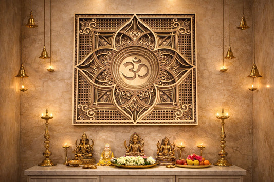 Indrik Luxury Om 3D Mandala Wall Frame for Pooja Room & Spiritual Interiors