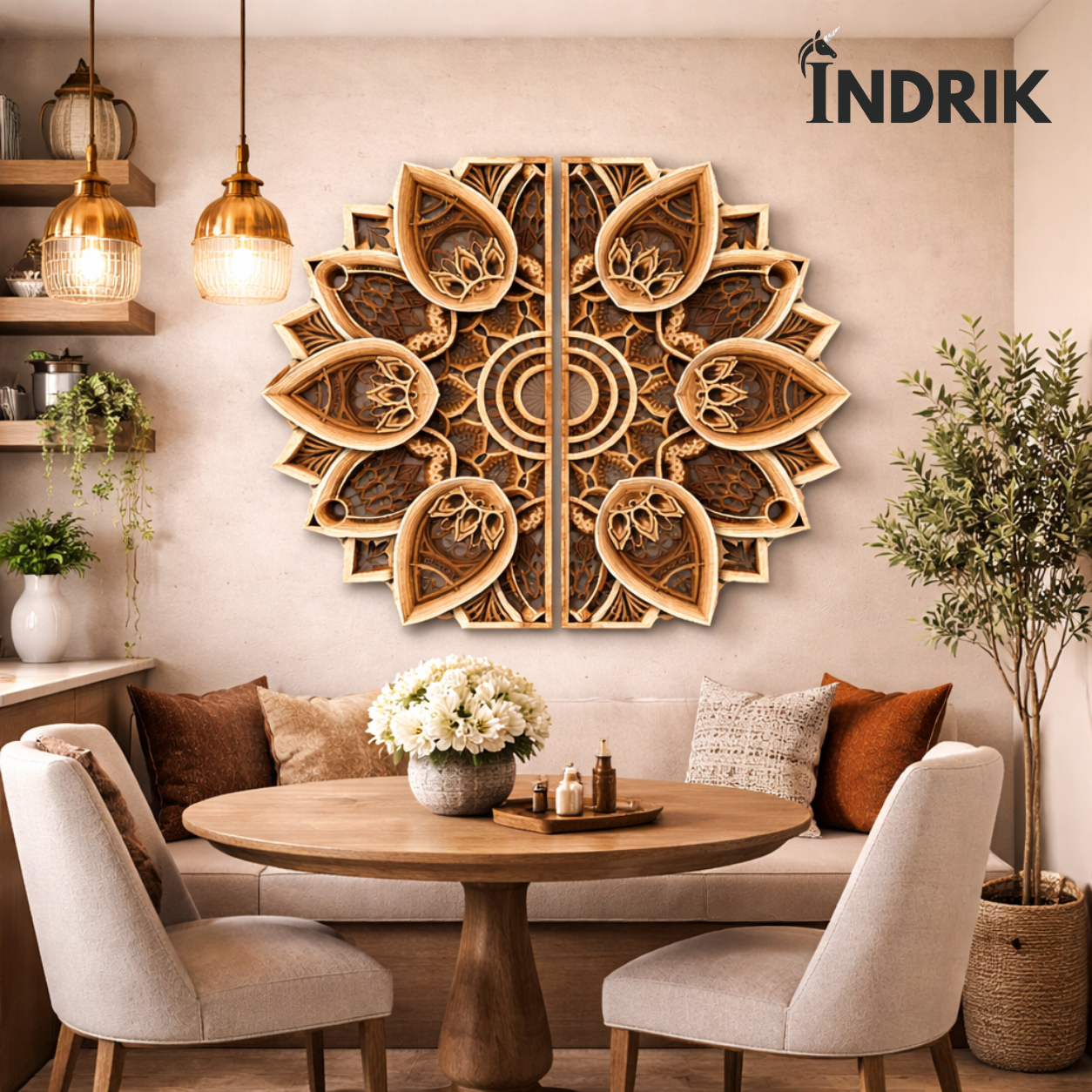 Indrik Premium 3D Lotus Mandala Wall Art for Luxury Home Décor