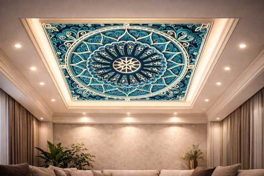 Indrik Luxury 3D Mandala Ceiling Art for Living Room & Premium Interiors