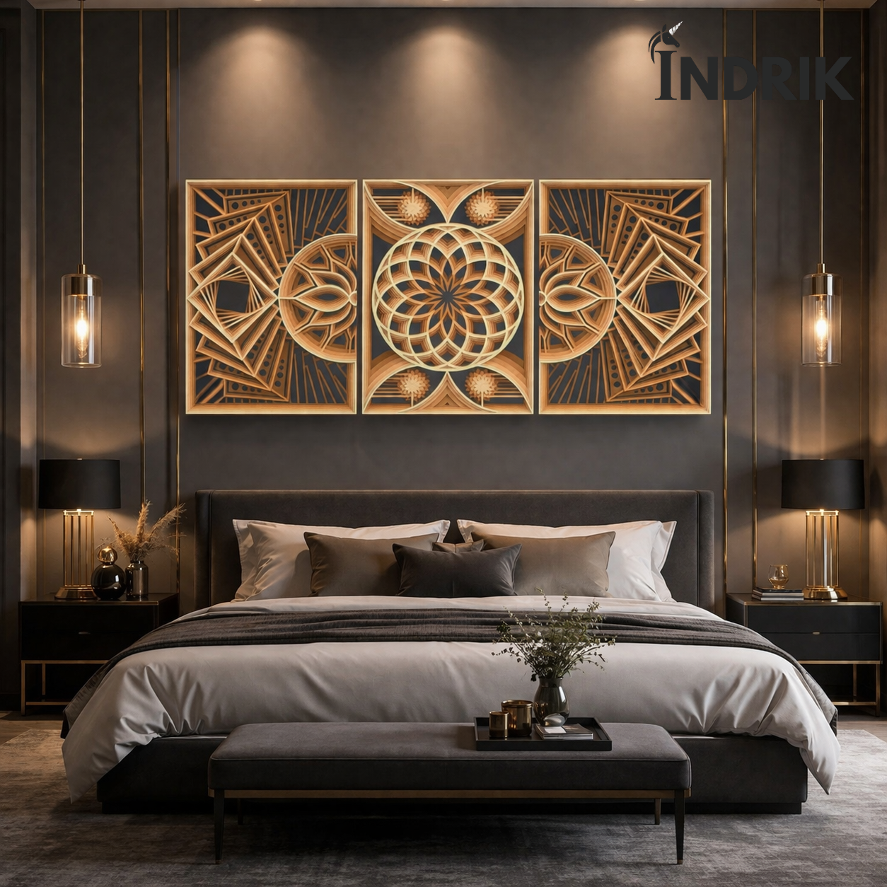 Indrik Premium 3D Triptych Mandala Wall Art for Reception & Luxury Interiors
