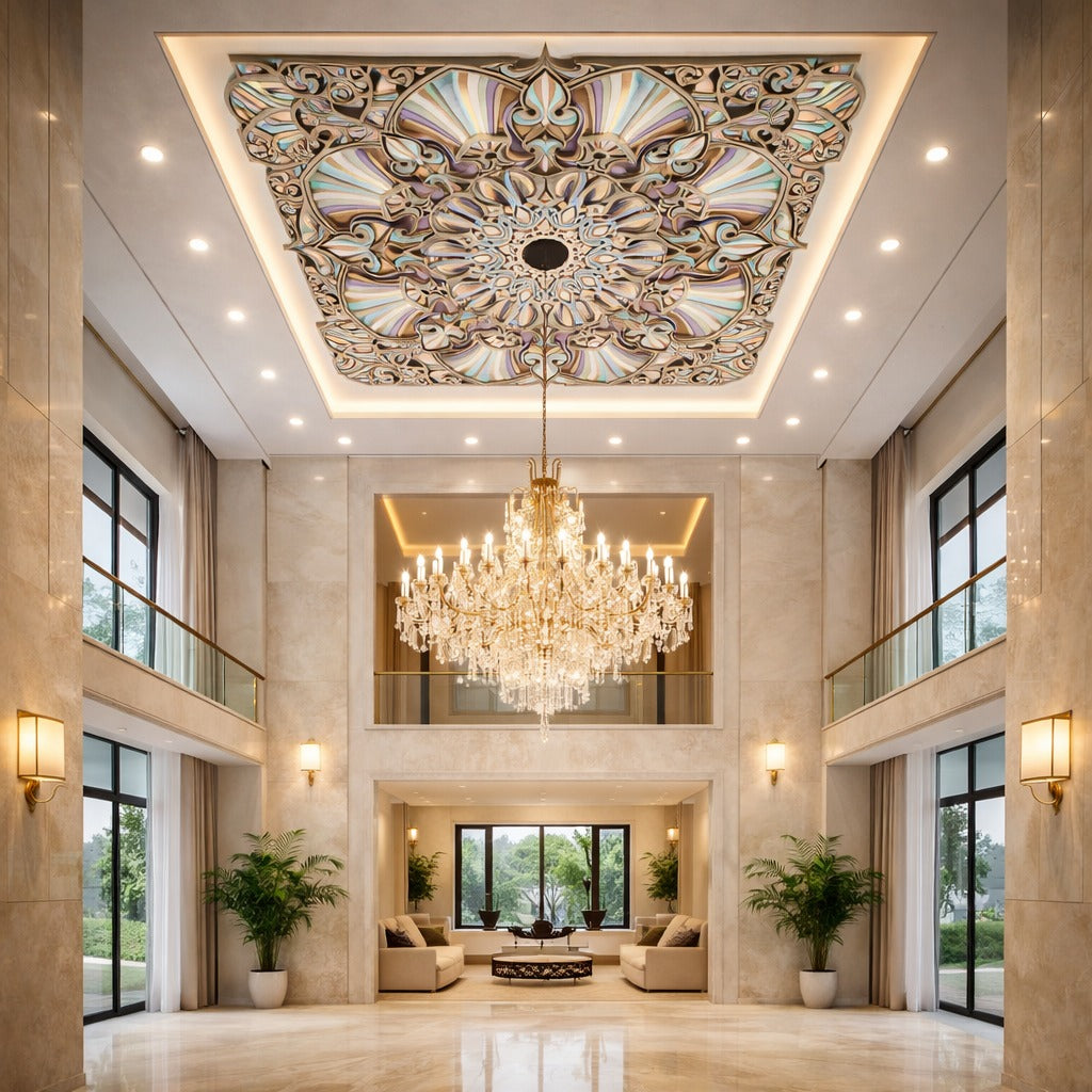 Indrik Luxury 3D Mandala Ceiling Art for Double-Height Hall & Premium Interiors