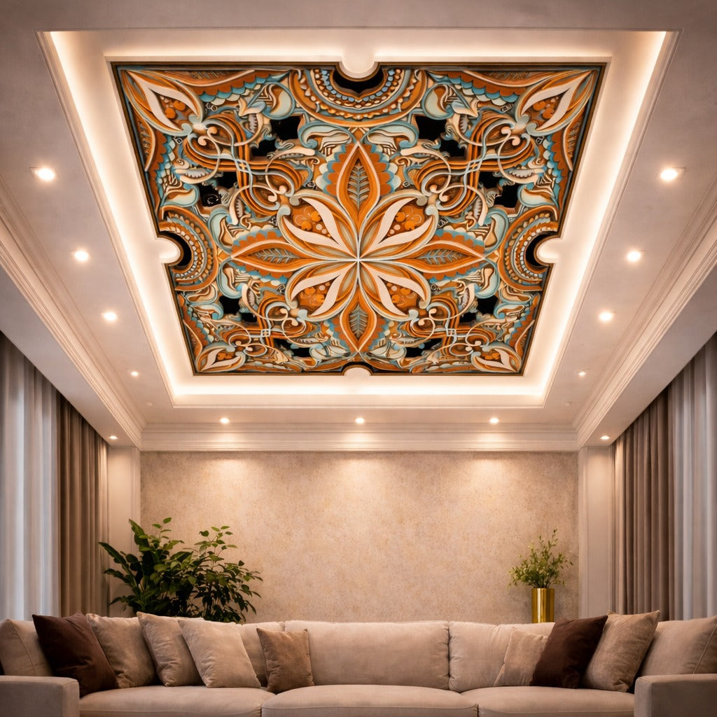 Indrik Luxury 3D Mandala Ceiling Art for Double-Height Hall & Premium Interiors