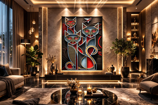 Indrik Luxury Abstract Cat Wall Frame for Living Room & Designer Interiors
