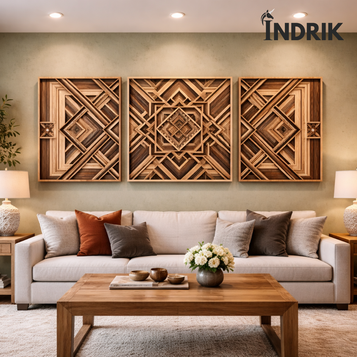 Indrik Premium 3 Panel Mandala Frame Wall Art for Luxury Home & Office Décor