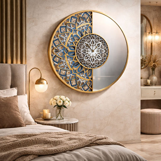 Indrik Luxury 3D Mandala Mirror Clock for Living Room and Modern Interiors