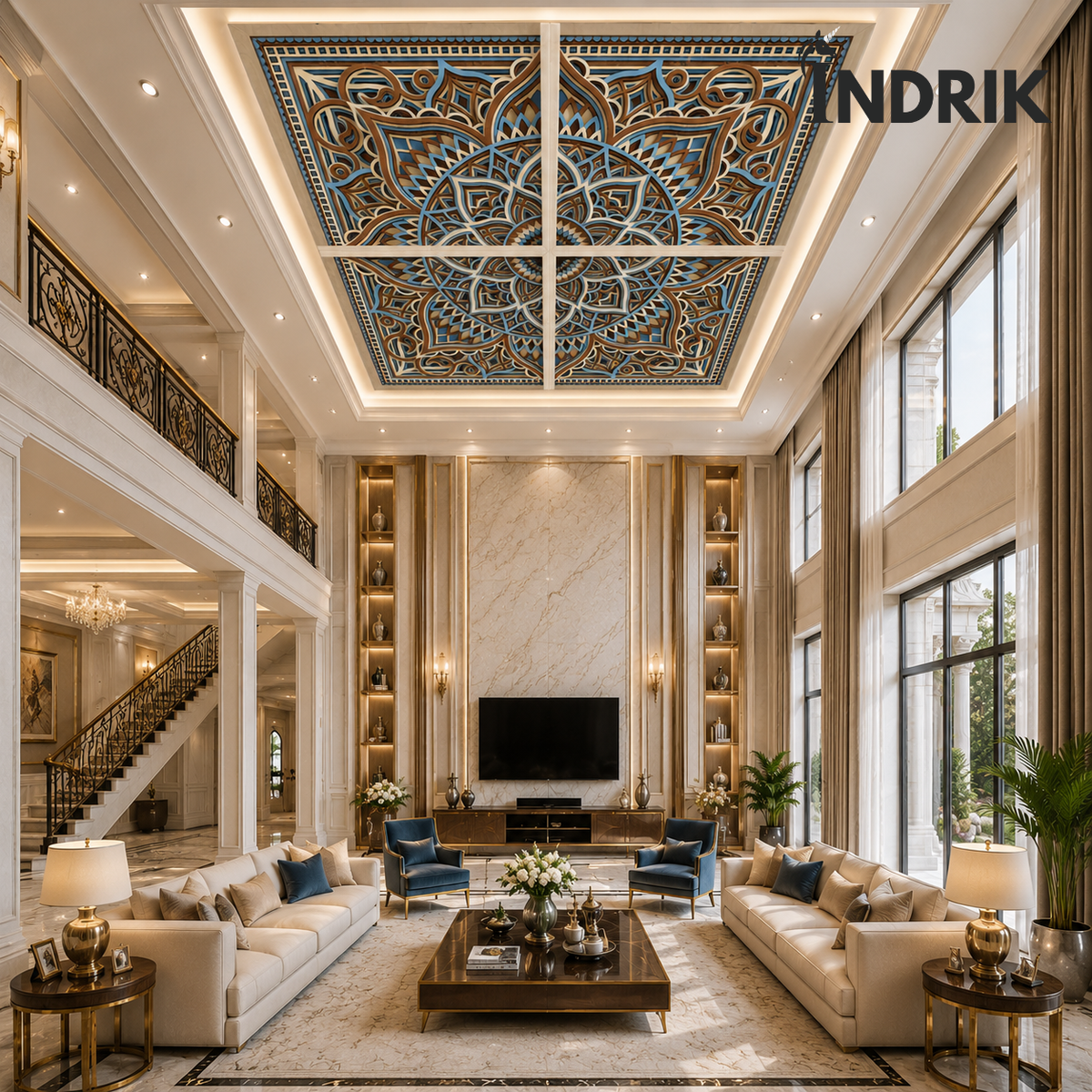 Indrik Luxury Mandala Ceiling Art Panel for Double-Height Living Rooms