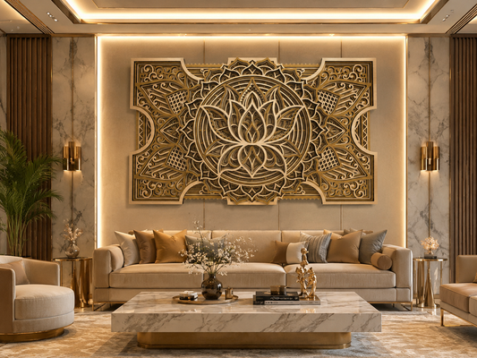 Indrik Luxury 3D Lotus Mandala Wall Frame for Living Room and Premium Interiors