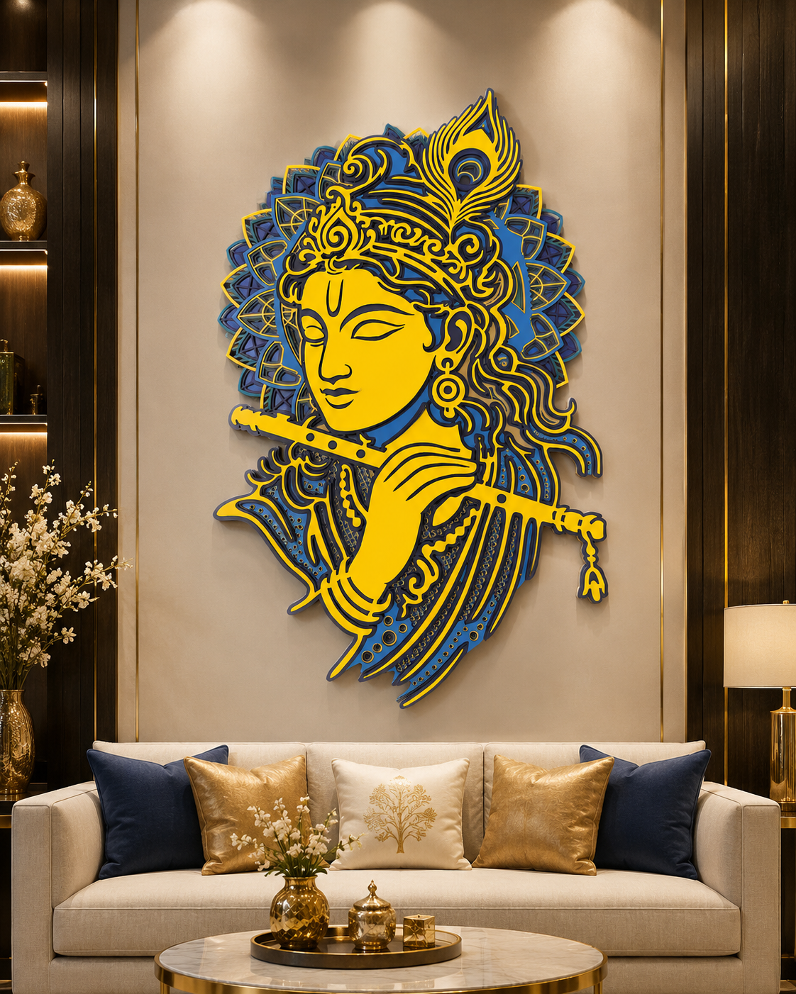 Indrik Premium Shri Krishna Mandala Wall Art for Living Room and Luxury Interiors