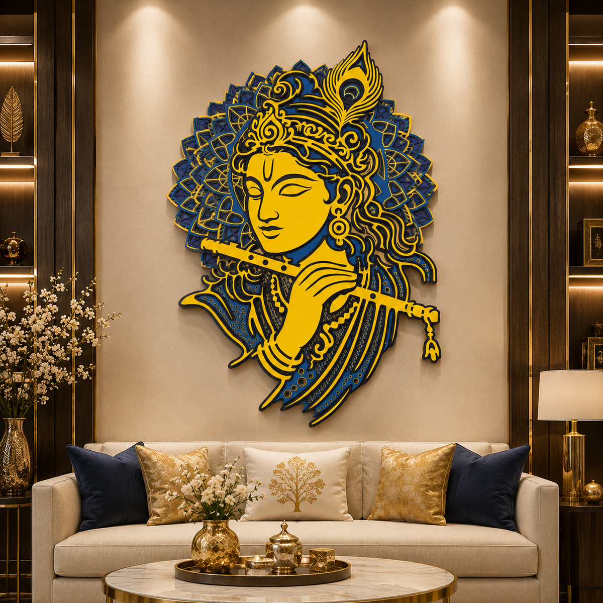 Indrik Premium Shri Krishna Mandala Wall Art for Living Room and Luxury Interiors