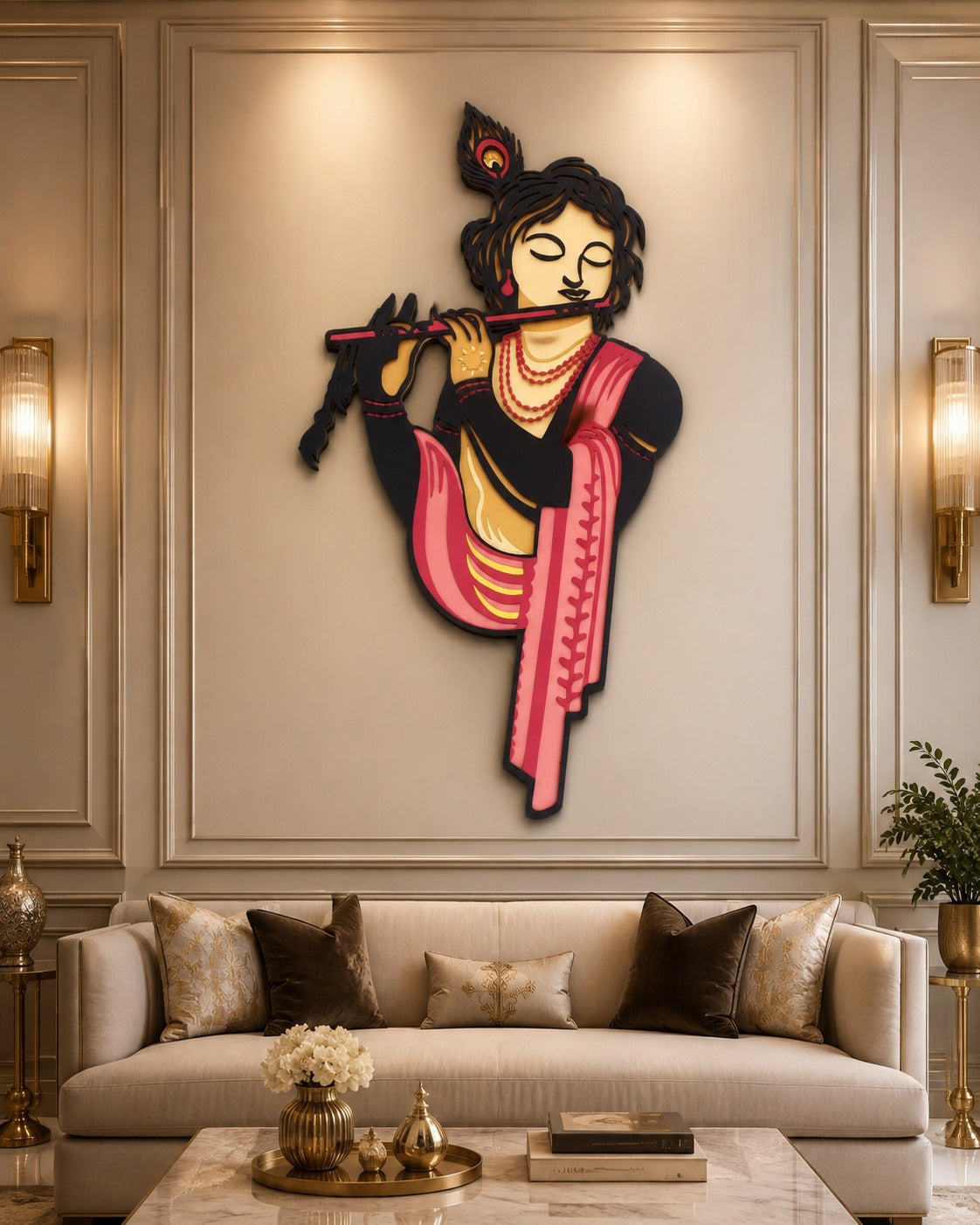 Indrik Premium Shri Krishna Flute Wall Art for Living Room and Spiritual Interiors