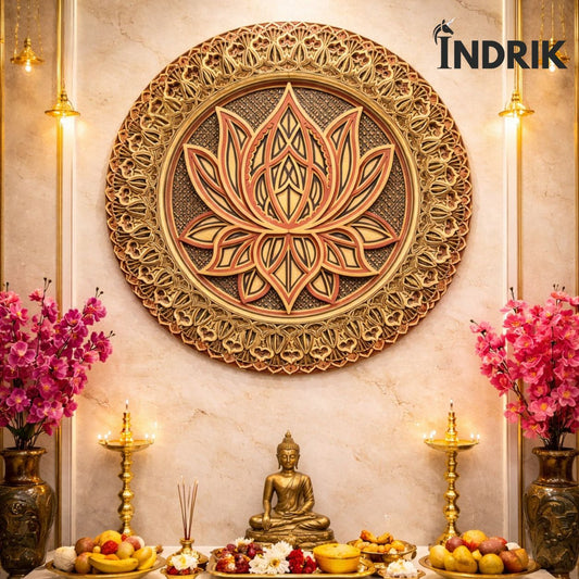 Indrik Luxury Lotus 3D Mandala Wall Frame for Pooja Room and Spiritual Interiors